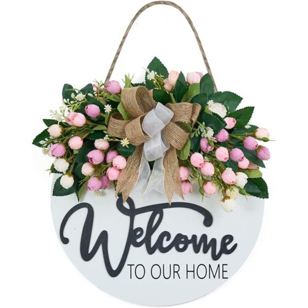 Pink Flower Wreath 12 inch Spring Welcome Door Decor